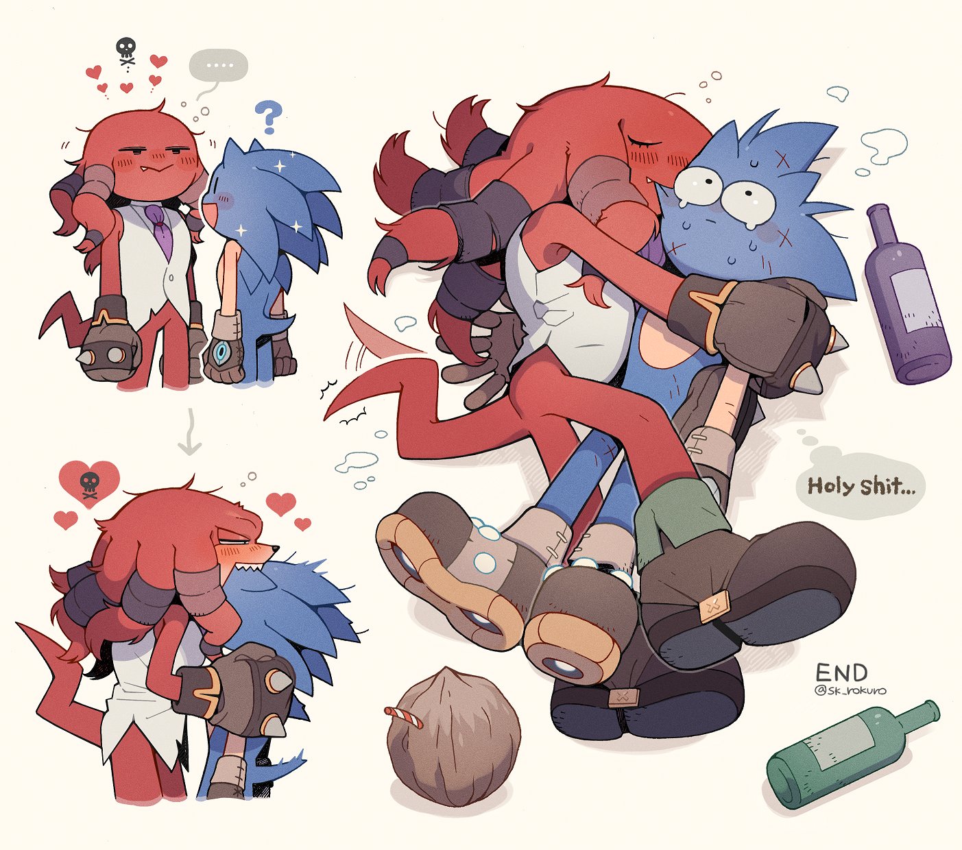 sonic the hedgehog, shadow the hedgehog, knuckles the echidna, and silver  the hedgehog (sonic) drawn by sk_rokuro