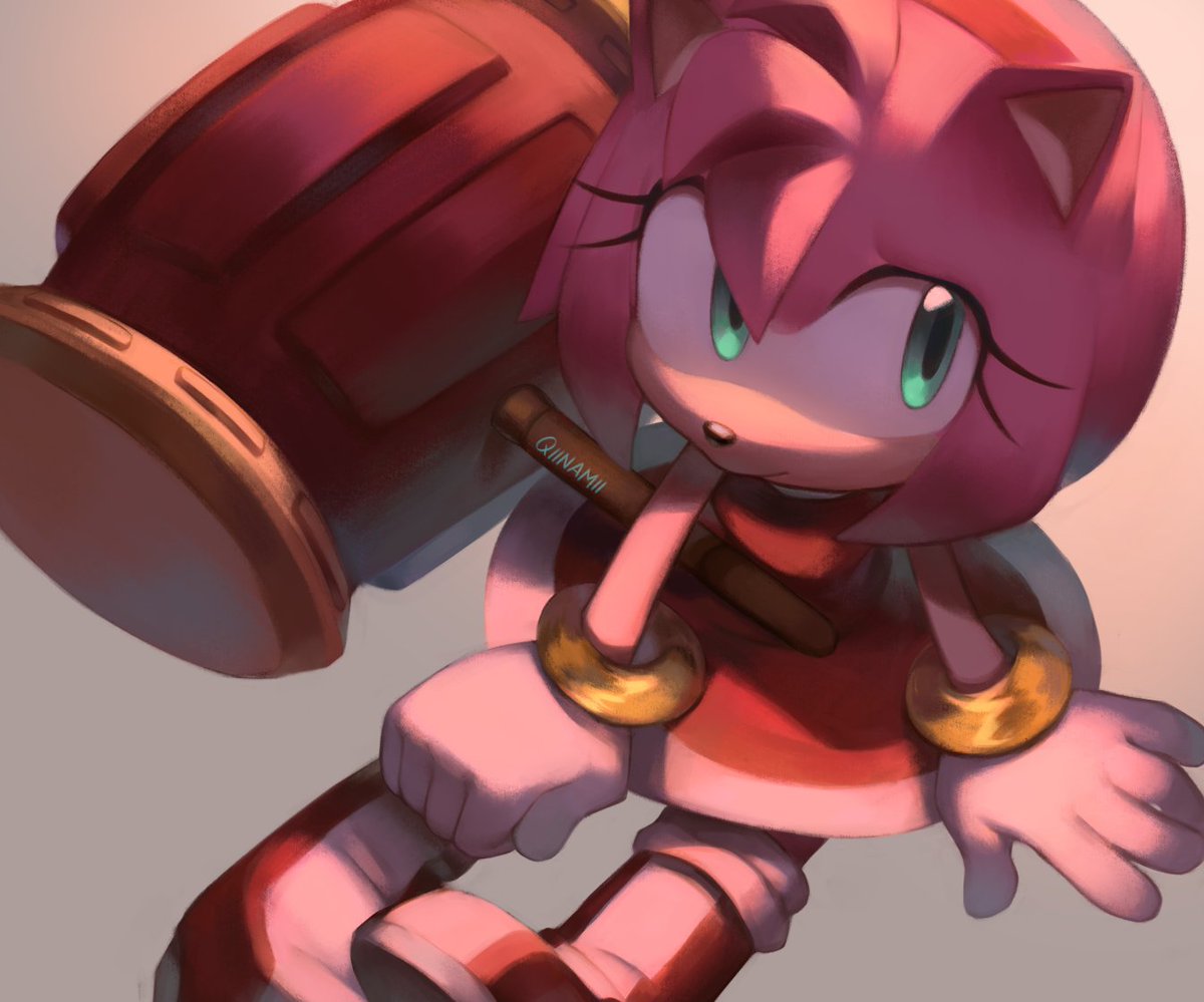 5374 Safe Artist Qiinamii Amy Rose Hedgehog Gradient Background