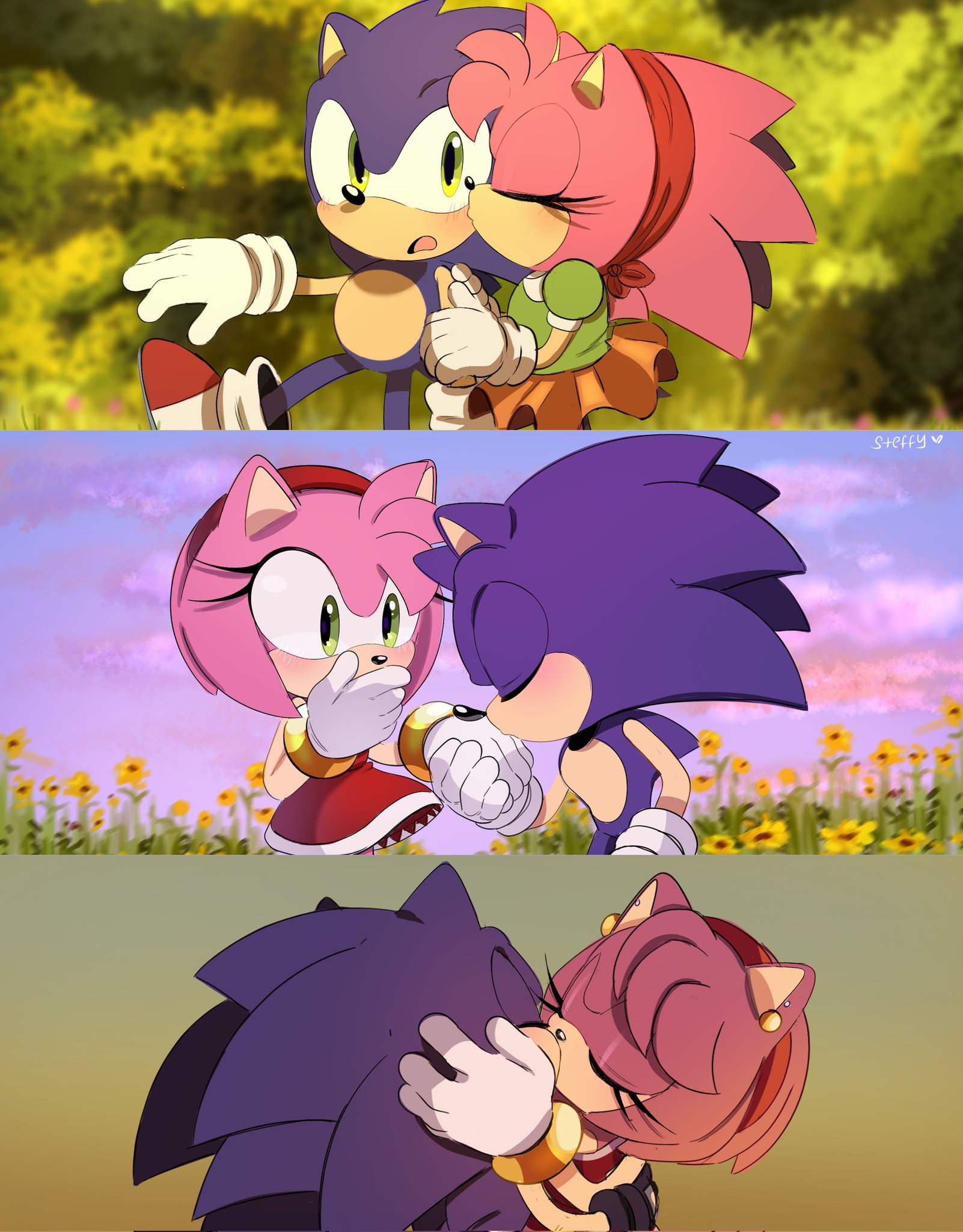 9921 Safe Artiststeffybs Amy Rose Sonic The Hedgehog Abstract Background Duo Kiss 