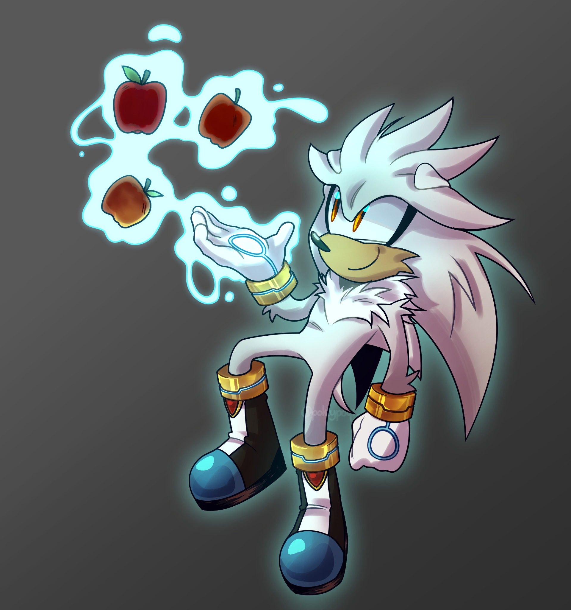 #34680 - safe, artist:pokeypoqi, silver the hedgehog, 2024, apple, arm